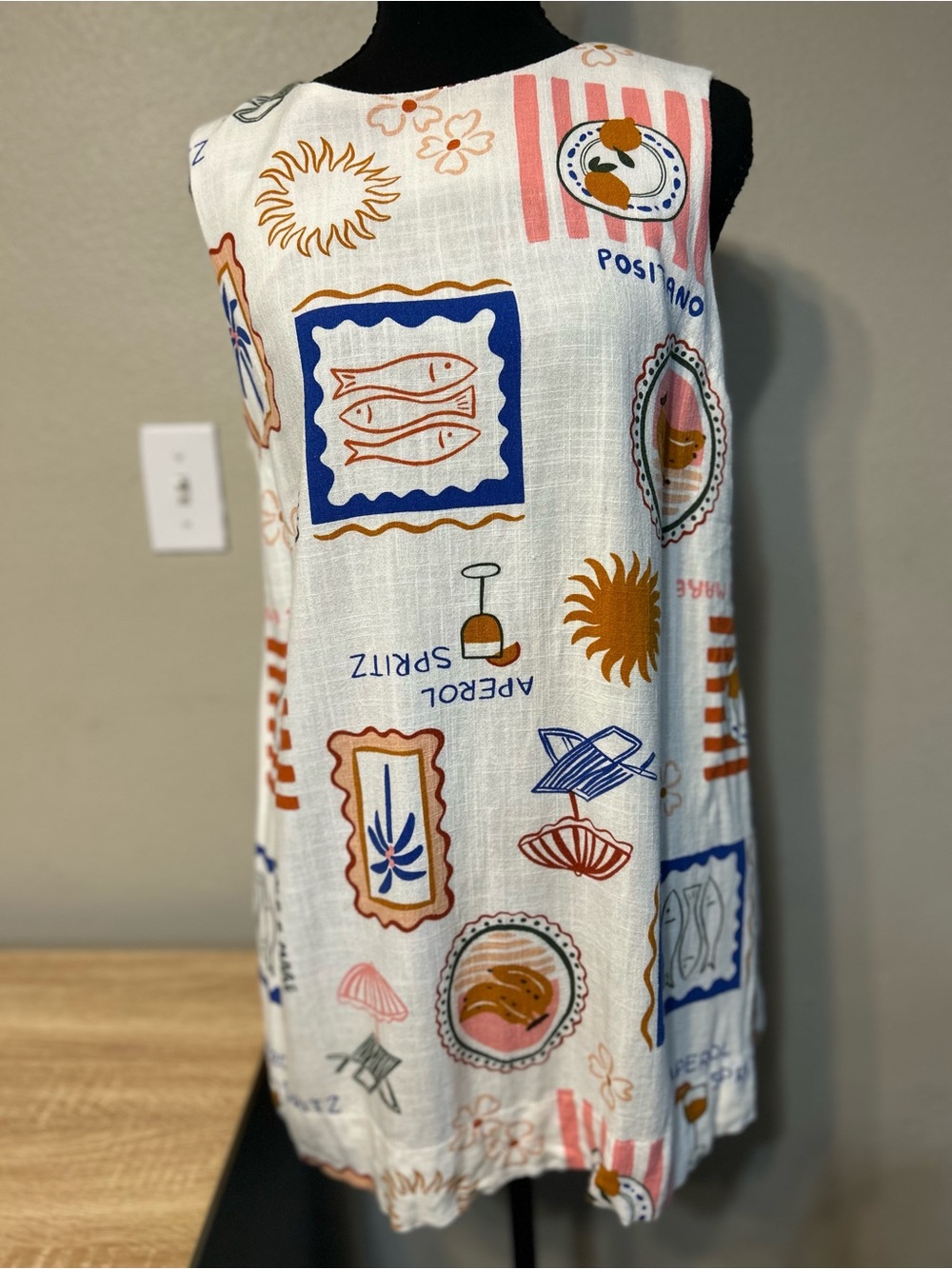 Paper Heart M Linen Blend Aperol Spritz Positano Capri Italian Summer Tunic Top